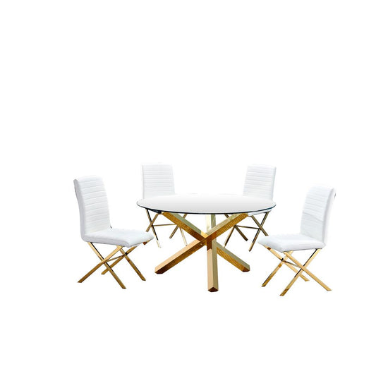 Tracy 5-piece Gold Round Glass Dining Set, White By Best Master Furniture | Dining Sets |  Modishstore 