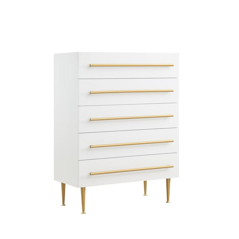 Bellanova White 5-Drawer Chest with Gold Accents By Best Master Furniture | Drawers |  Modishstore 