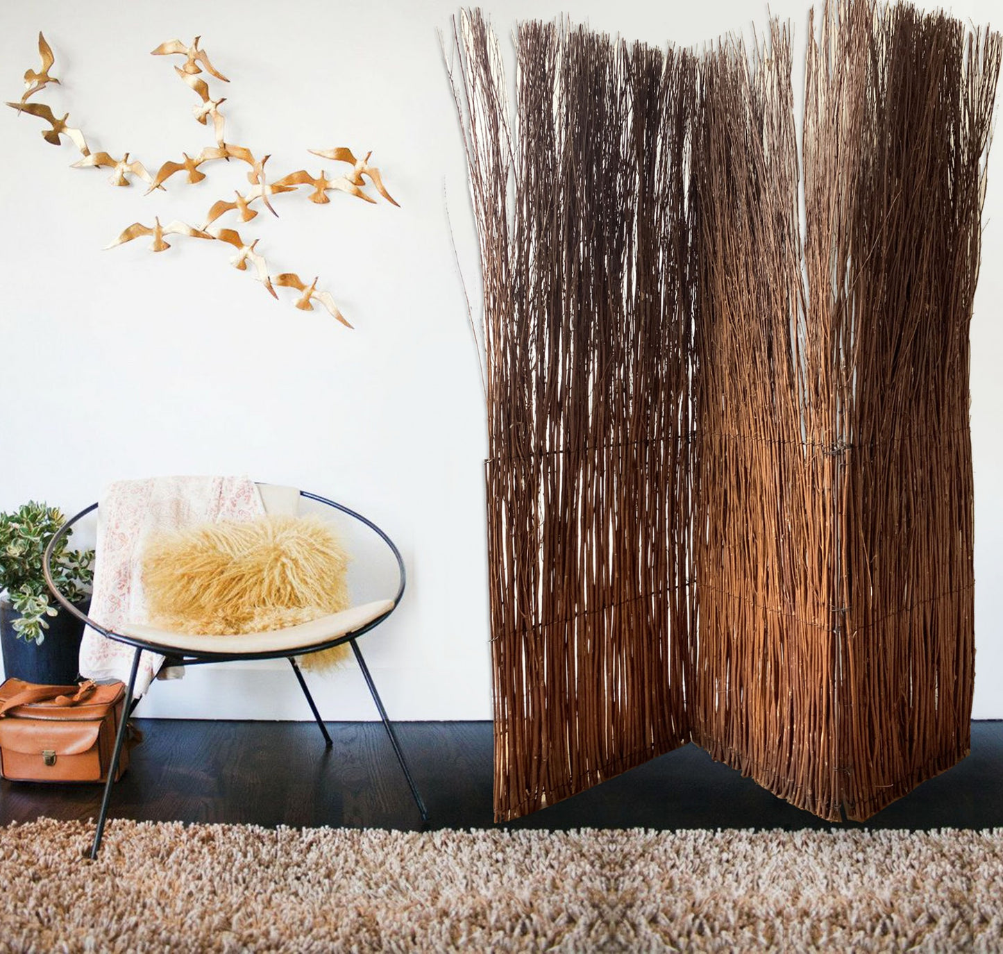 Rustic Willow Branch Three Panel Room Divider Screen By Homeroots | Room Dividers | Modishstore - 5
