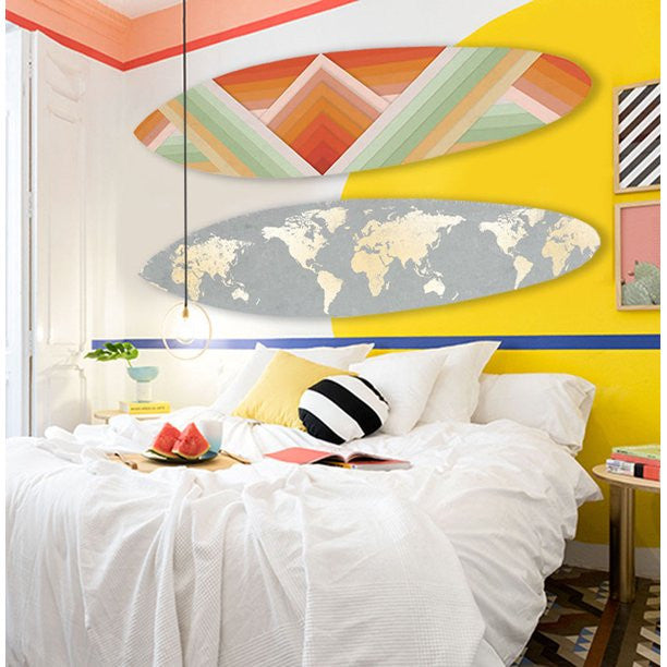 Grey and Gold World Map Surfboard Wall Art By Homeroots | Wall Decor | Modishstore - 4