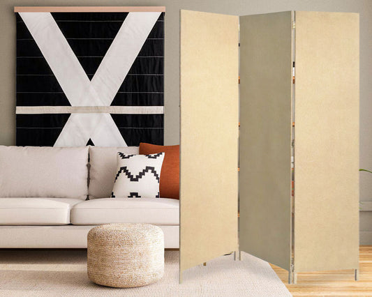 Beige Upholstered 3 Panel Room Divider Screen By Homeroots | Room Dividers | Modishstore - 4