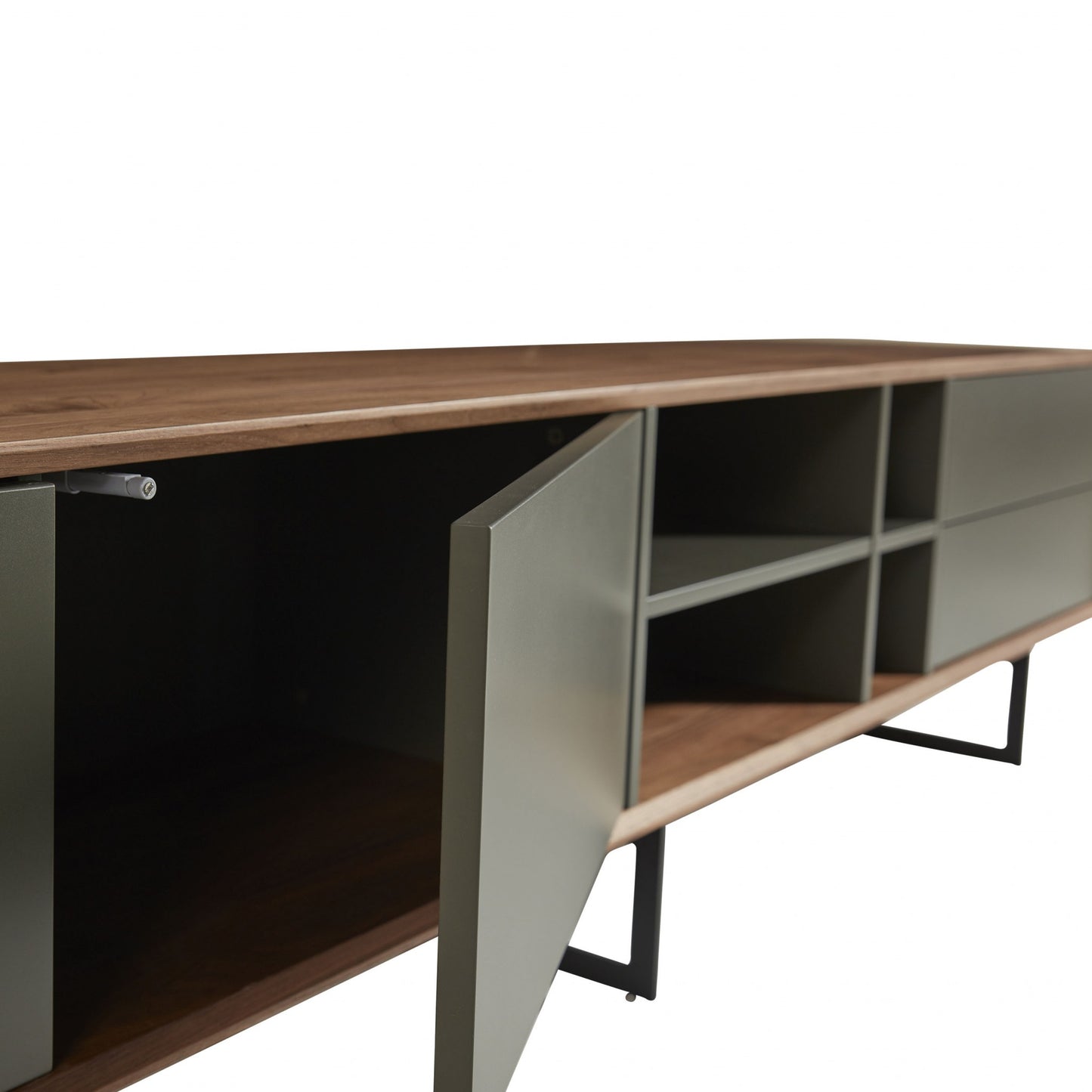 Media TV Stand in Walnut and Dark Gray By Homeroots | TV Stands | Modishstore - 3
