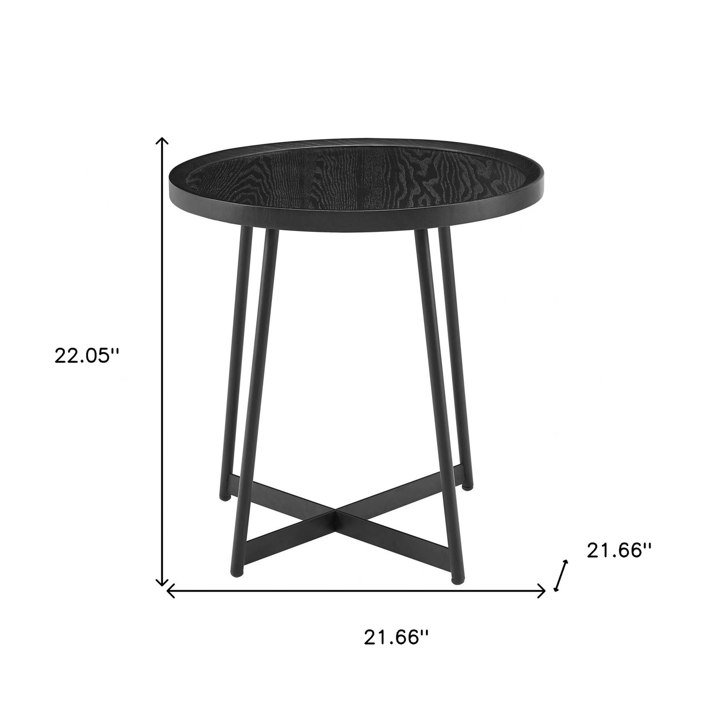 21.66" X 21.66" X 22.05" Round Side Table In Black Ash Wood And Black By Homeroots | End Tables | Modishstore - 6