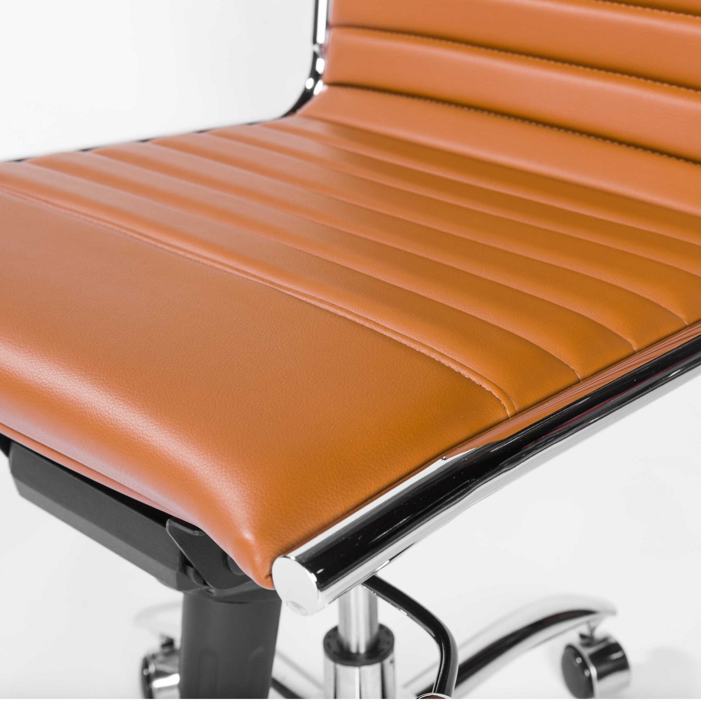 Armless Low Back Office Chair in Cognac with Chrome Base By Homeroots | Office Chairs | Modishstore - 6