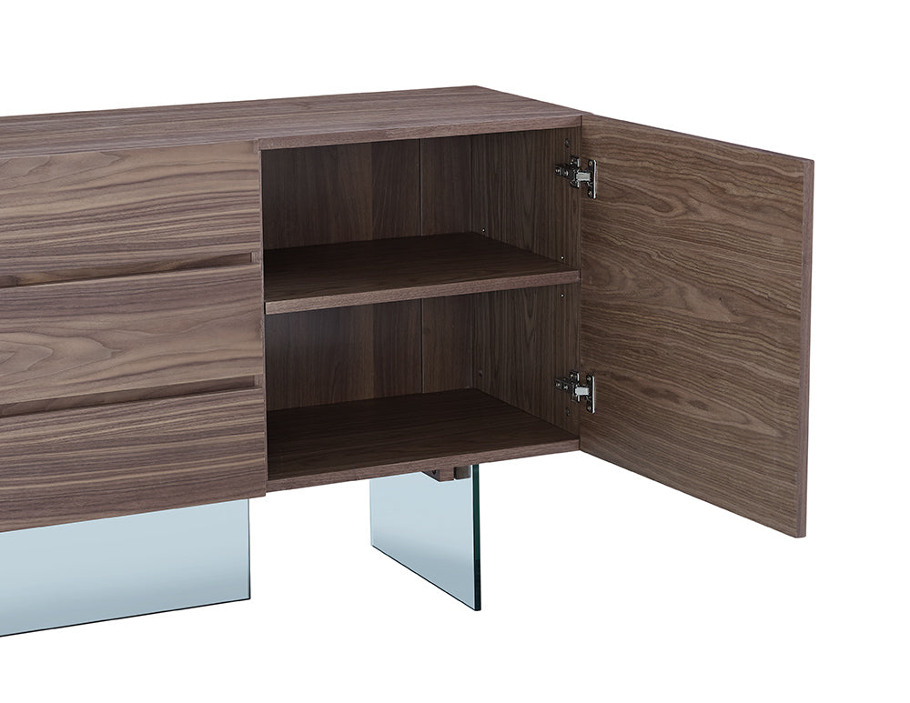 Walnut Glass Buffet By Homeroots | Sideboards | Modishstore - 3
