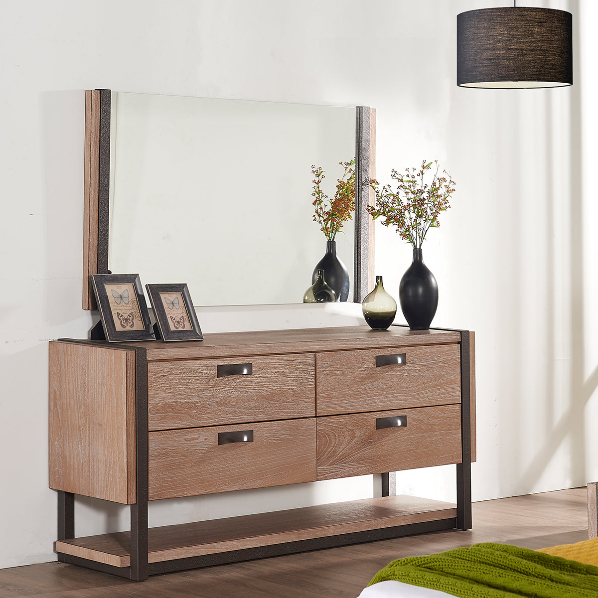 Natural Veneer Metal Mirror By Homeroots | Mirrors | Modishstore - 5