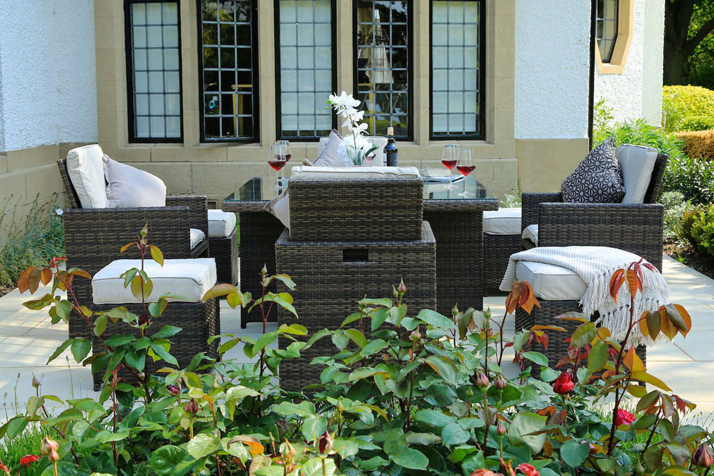 Brown Piece Square Outdoor Dining Set with Beige Cushions By Homeroots | Outdoor Dining Sets | Modishstore - 5