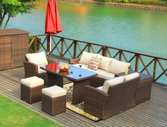 Brown Piece Steel Outdoor Sectional Sofa Set with Ottomans and Storage Bo By Homeroots