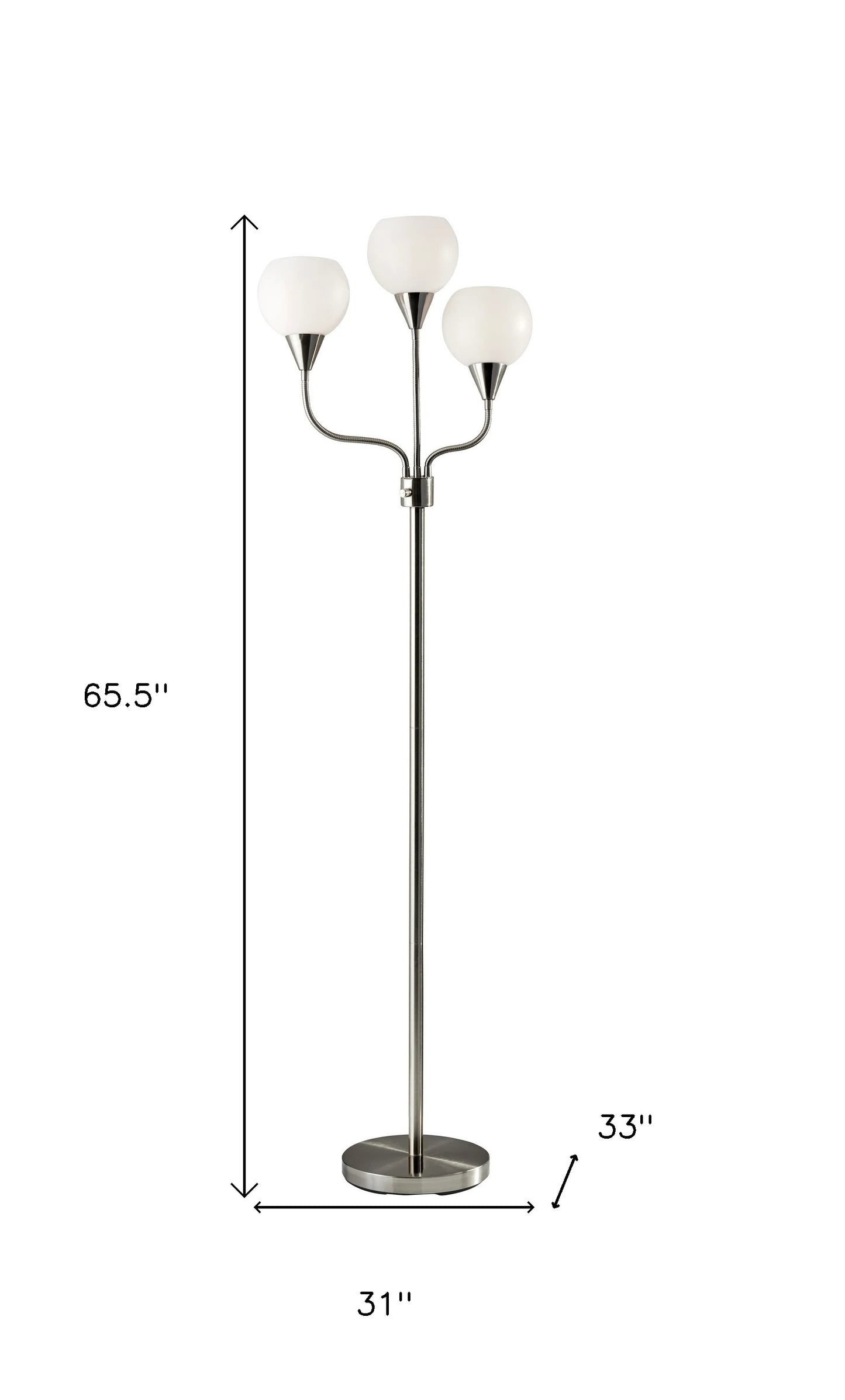 Floor Lamp Brushed Steel Metal Three Arm Adjustable Globes By Homeroots | Floor Lamps | Modishstore - 2