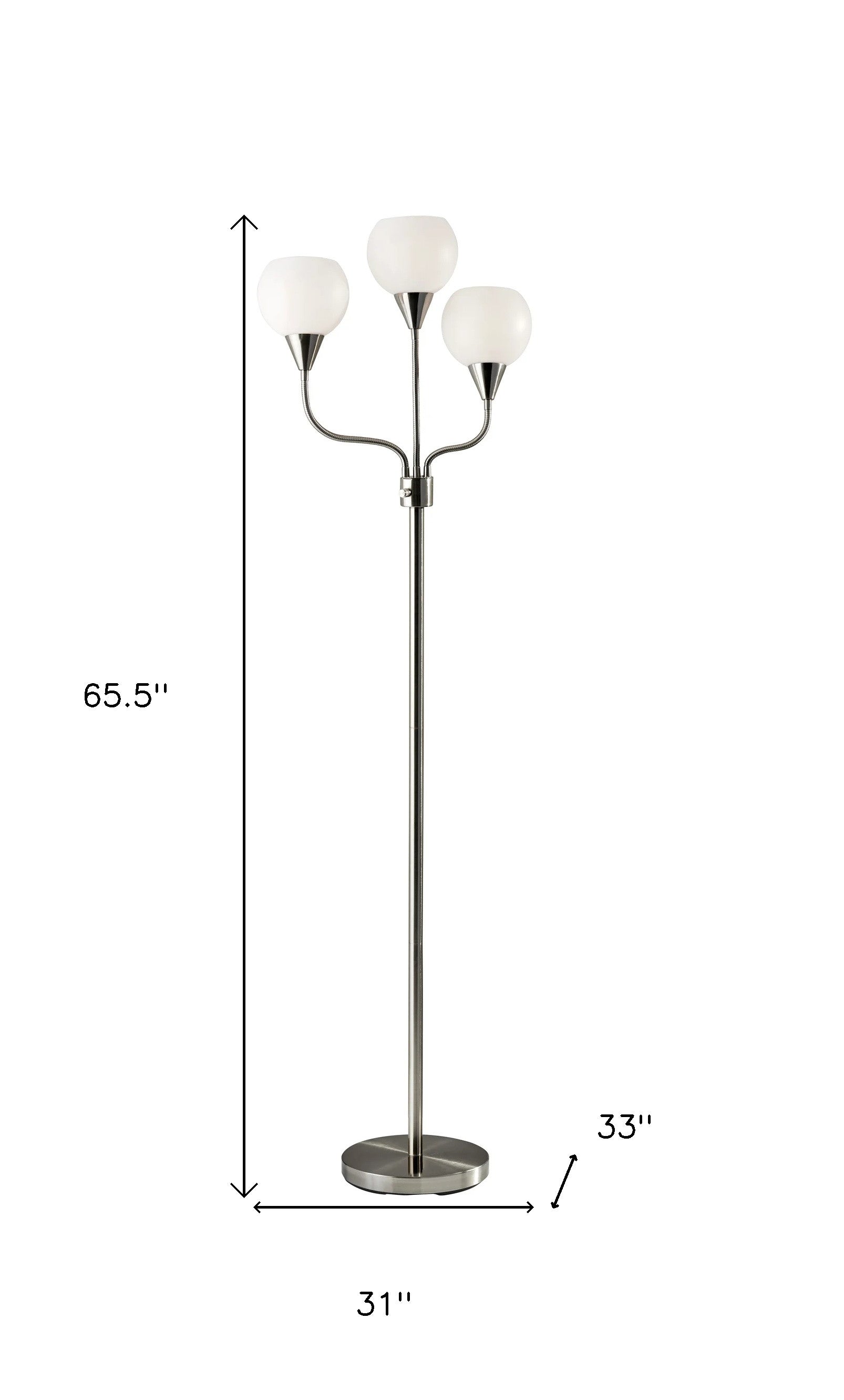 Floor Lamp Brushed Steel Metal Three Arm Adjustable Globes By Homeroots | Floor Lamps | Modishstore