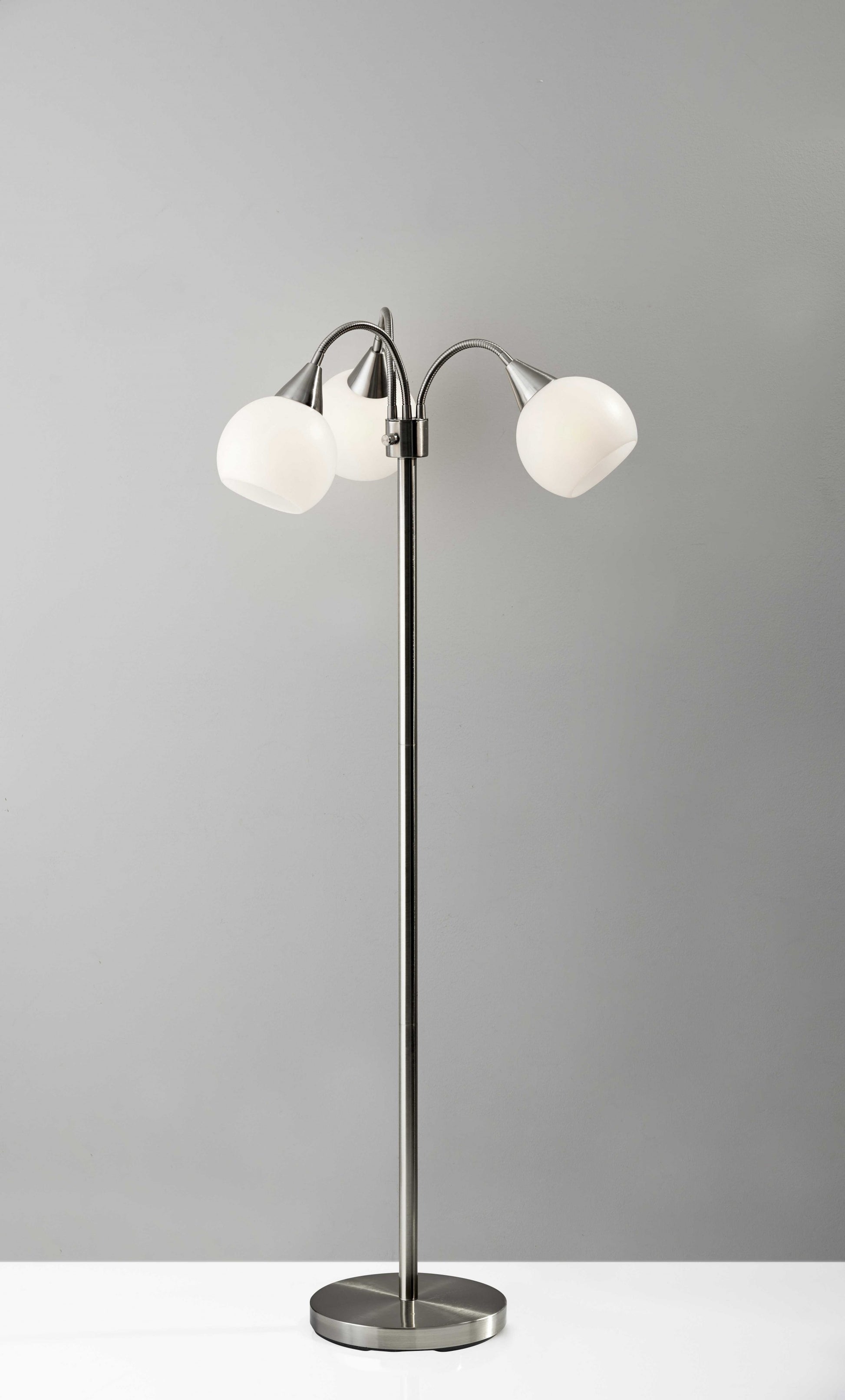 Floor Lamp Brushed Steel Metal Three Arm Adjustable Globes By Homeroots | Floor Lamps | Modishstore - 2