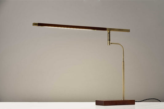 Walnut Wood Finish and Antique Brass Metal Adjustable LED Desk Lamp with USB Port By Homeroots | Desk Lamps | Modishstore