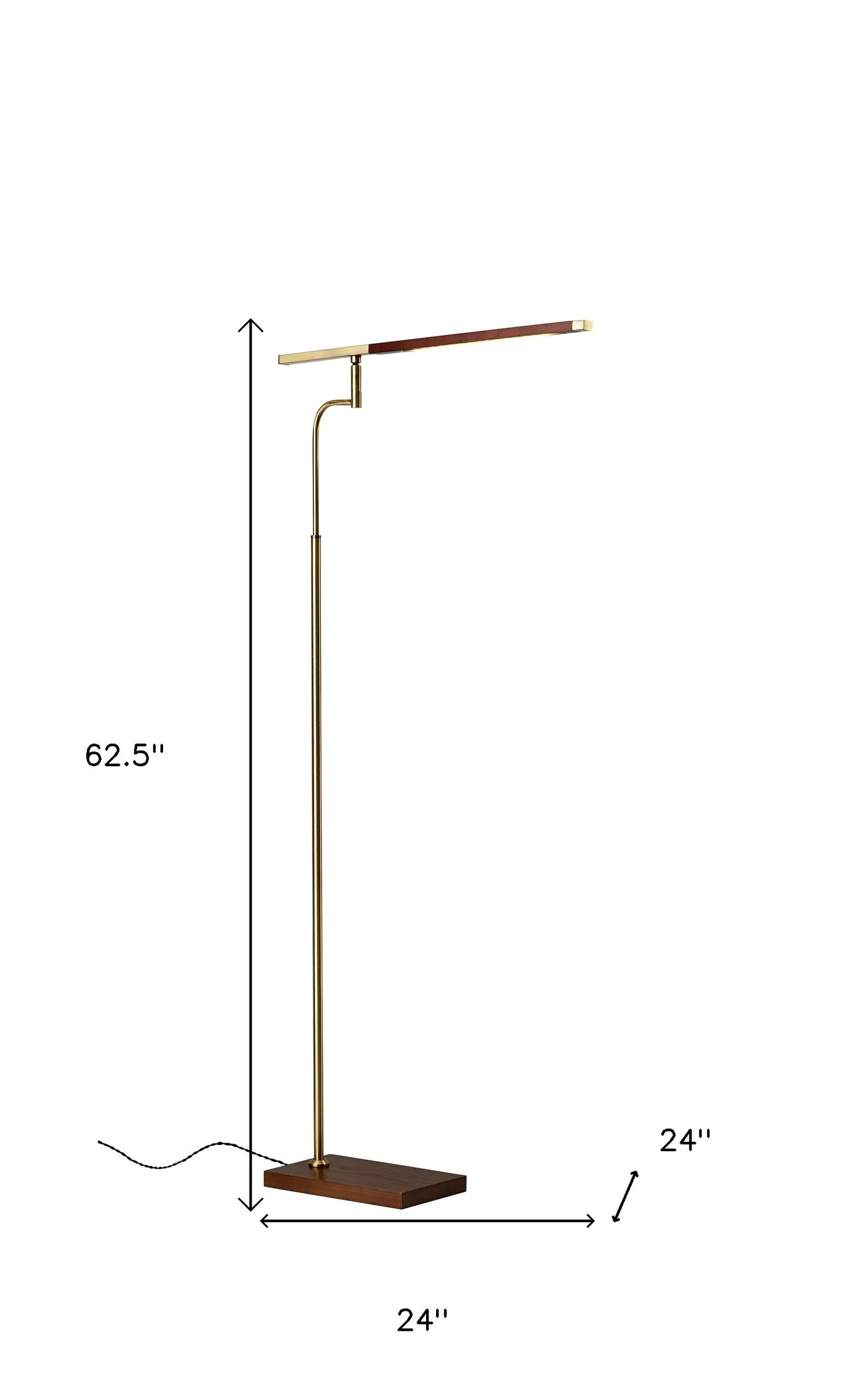 Thin Silhouette Adjustable LED Floor Lamp with Walnut Wood Finish and Antique Brass Accents By Homeroots | Floor Lamps | Modishstore - 2
