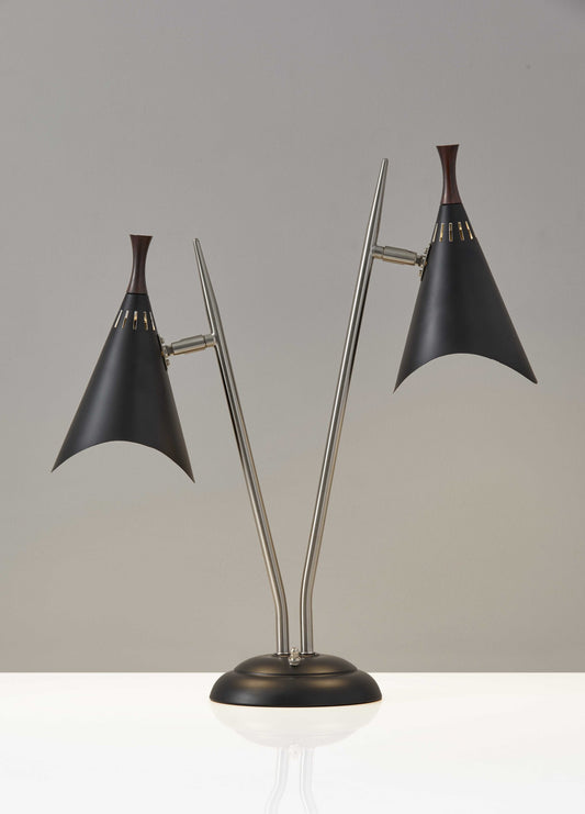 Matte Black Metal Two Light Desk Lamp Smart Outlet Compatible By Homeroots | Desk Lamps | Modishstore