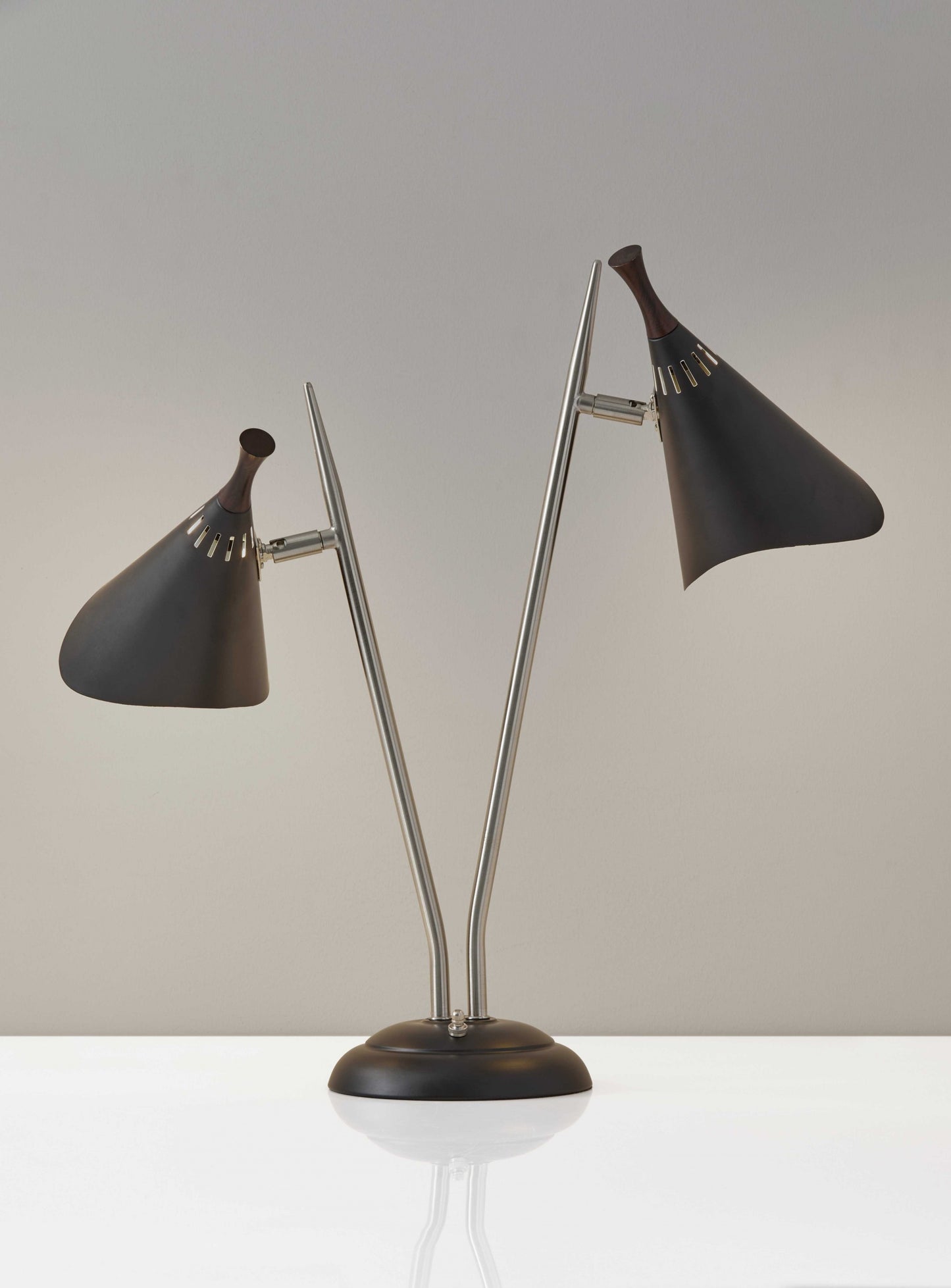 Matte Black Metal Two Light Desk Lamp Smart Outlet Compatible By Homeroots | Desk Lamps | Modishstore - 2