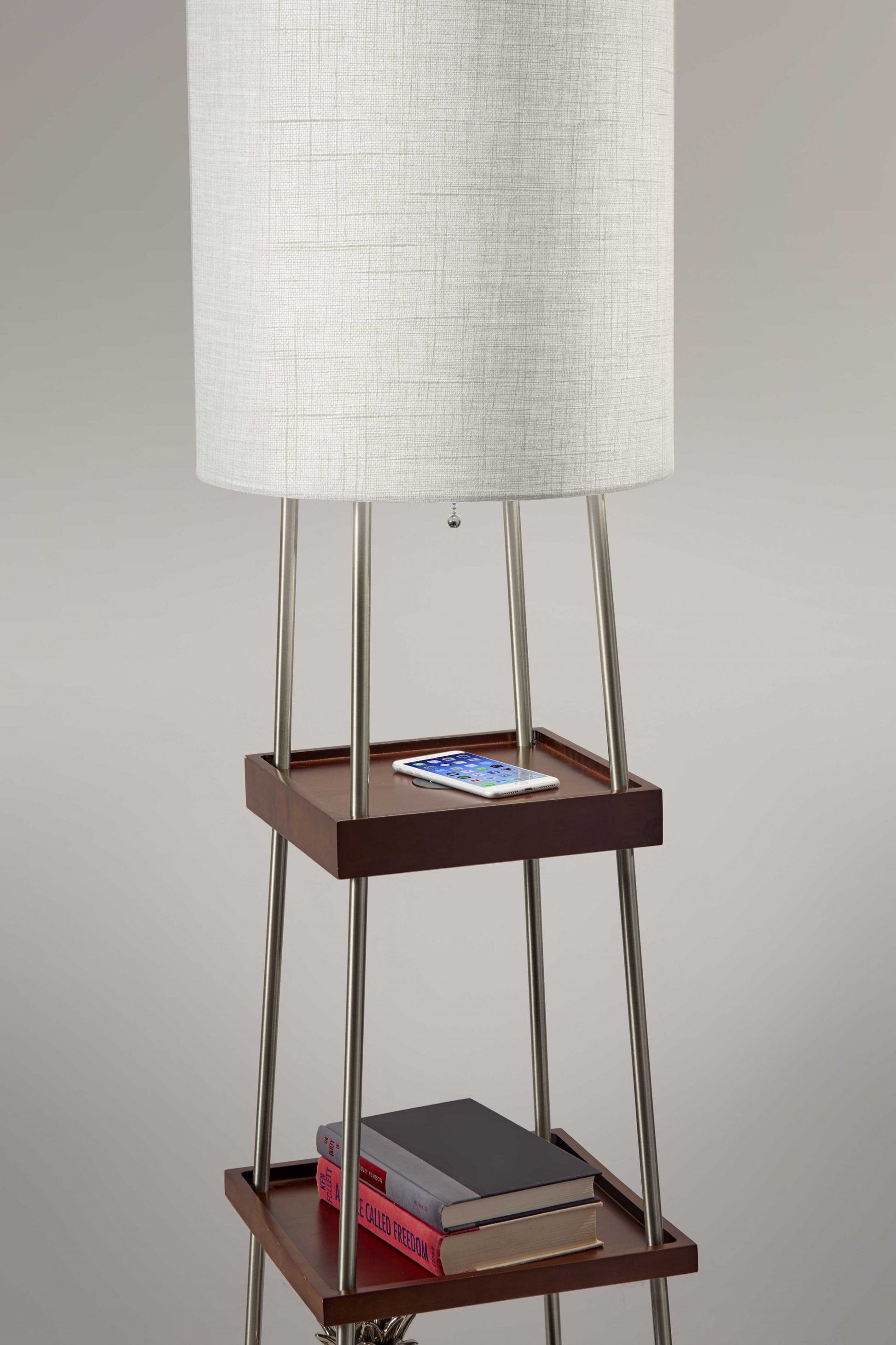 Walnut Wood Metal Shelf Floor Lamp with Charging Station By Homeroots | Floor Lamps | Modishstore - 3