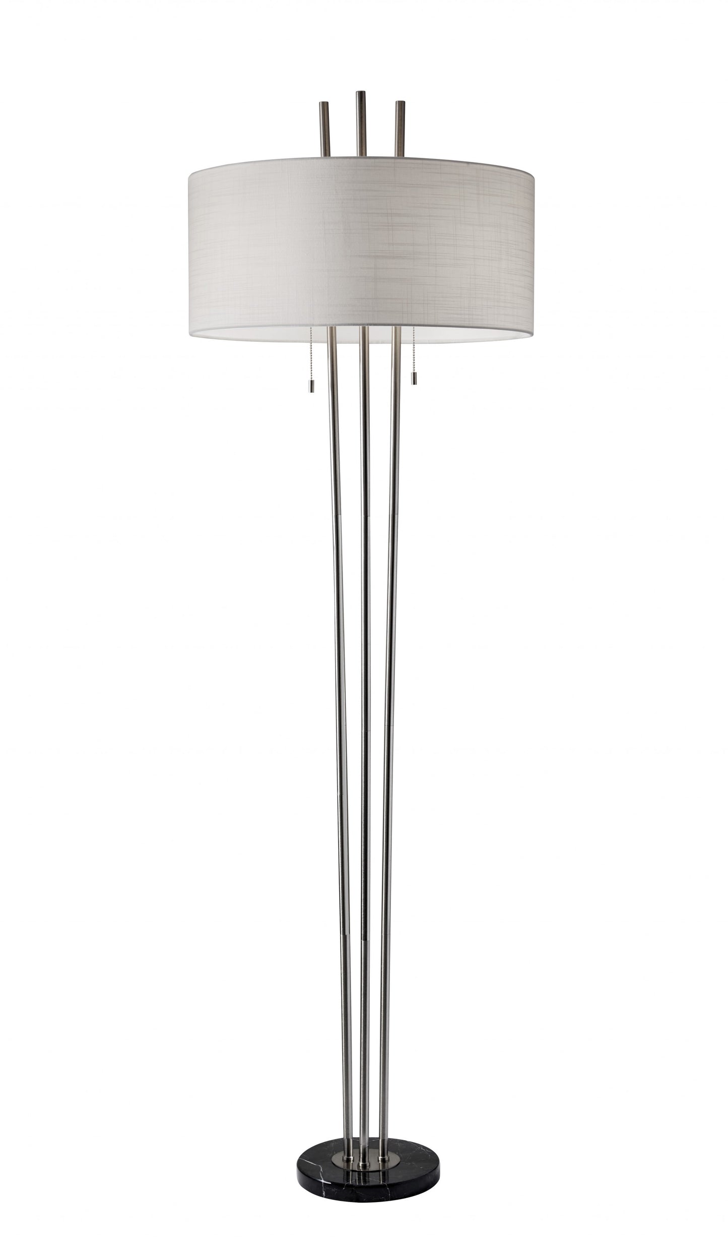 Triple Steel Pole Floor Lamp with Stylish Floating White Fabric Shade Silhouette By Homeroots | Floor Lamps | Modishstore - 2