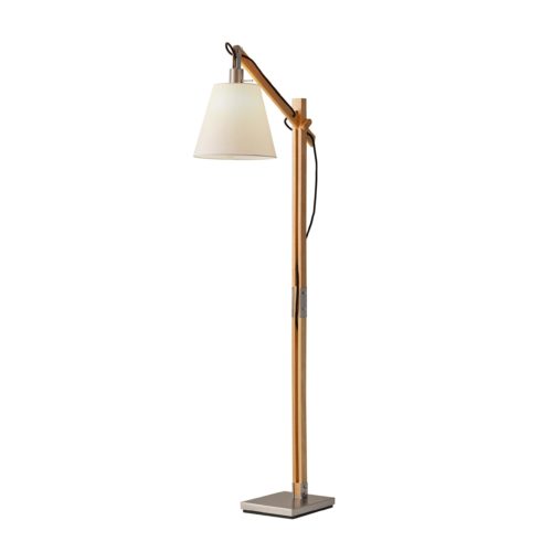 Natural Wood Floor Lamp with Adjustable Hinged Arm By Homeroots | Floor Lamps | Modishstore