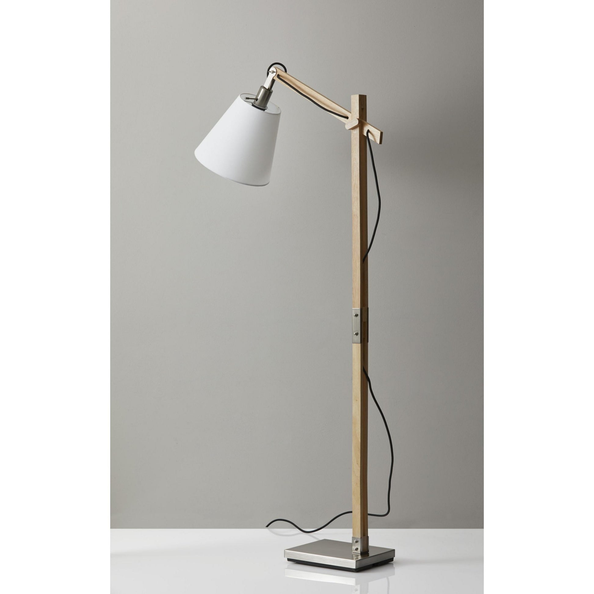 Natural Wood Floor Lamp with Adjustable Hinged Arm By Homeroots | Floor Lamps | Modishstore - 3