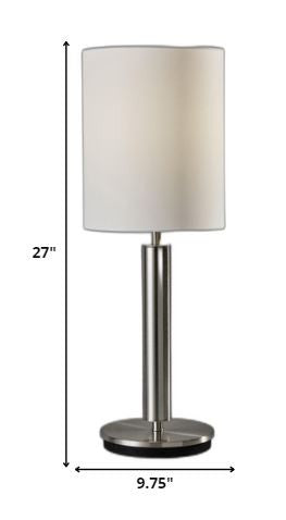 Brushed Steel Metal Stout Pole with Tall Silk Shade Table Lamp By Homeroots | Table Lamps | Modishstore - 5