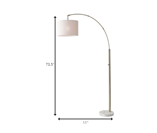 Reading Nook Floor Lamp Antique Brass Arc Arm Adjustable Off White Fabric Shade | Floor Lamps | Modishstore - 7