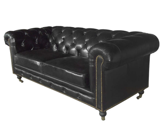 Black Leather Classic Sofa 2 Places By Homeroots | Sofas | Modishstore