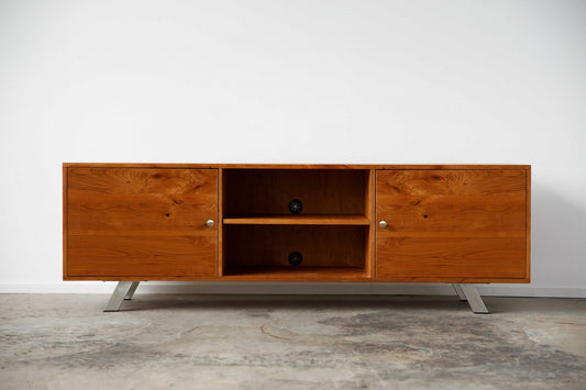 Warm Natural Cherry And Steel TV Stand or Media Center By Homeroots | TV Stands | Modishstore
