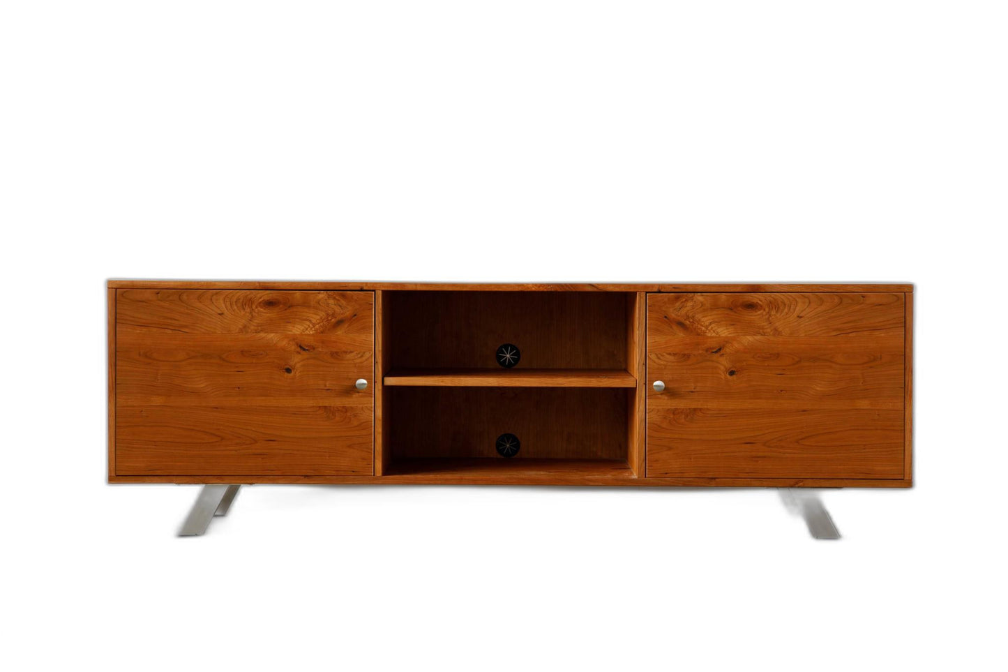Warm Natural Cherry And Steel TV Stand or Media Center By Homeroots | TV Stands | Modishstore - 4