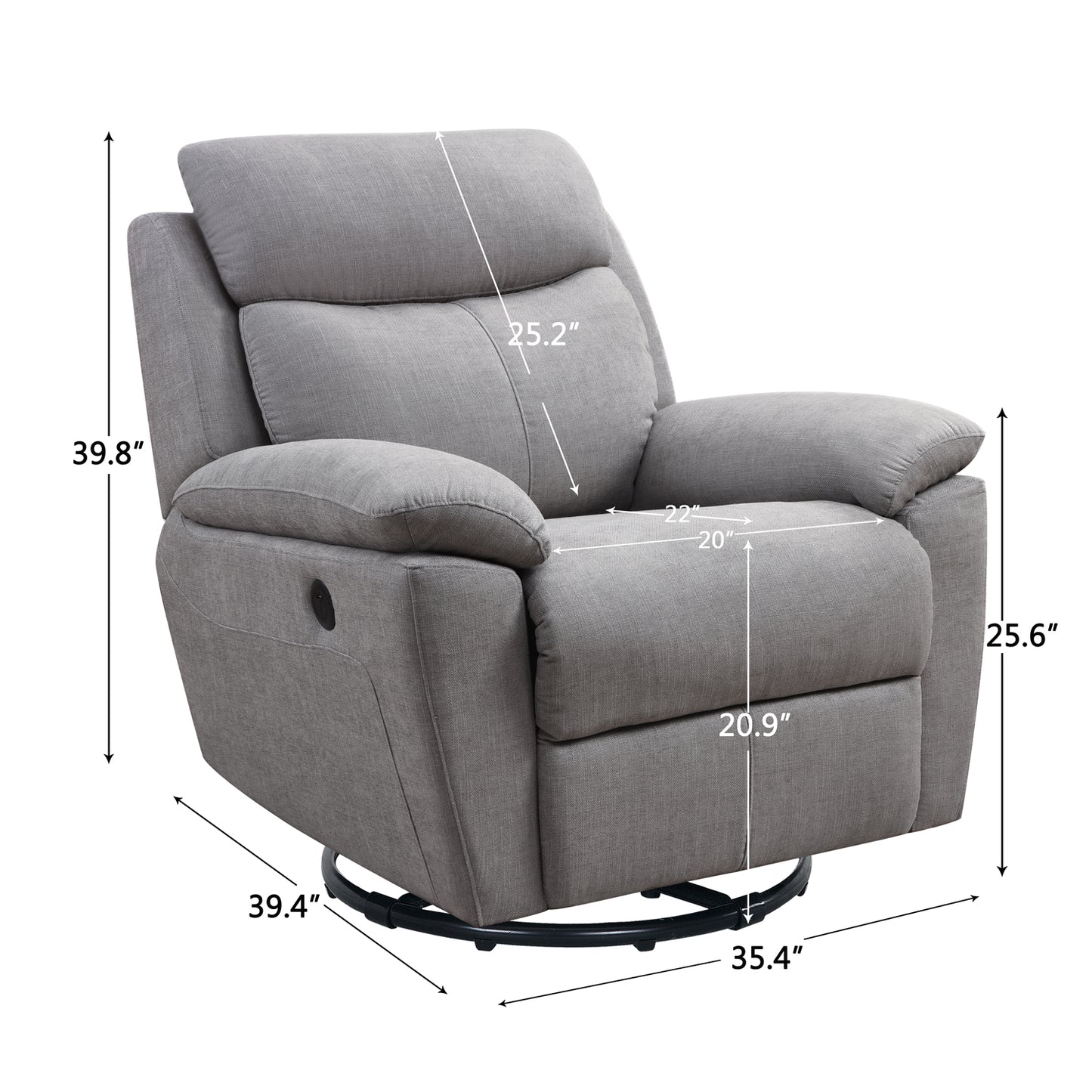 Light Grey Fabric Glider & Swivel Power Recliner with USB port By Homeroots | Recliners | Modishstore - 3