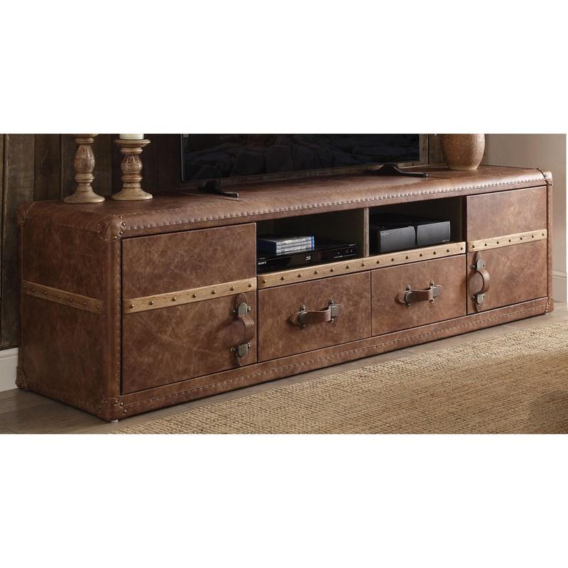 Retro Brown Leather Tv Stand By Homeroots | TV Stands | Modishstore - 2