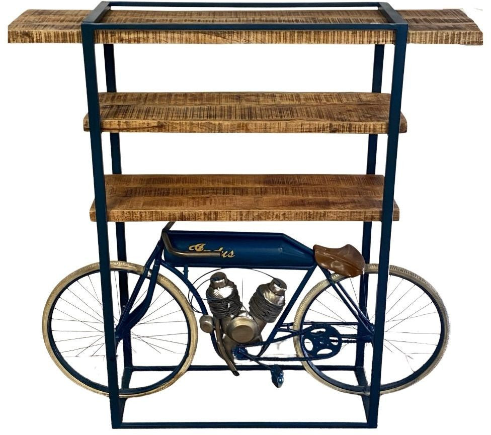 Blue Metal Mango Wood Cycle Book Shelf Bar Counter By Homeroots | Shelves & Shelving Units | Modishstore - 6