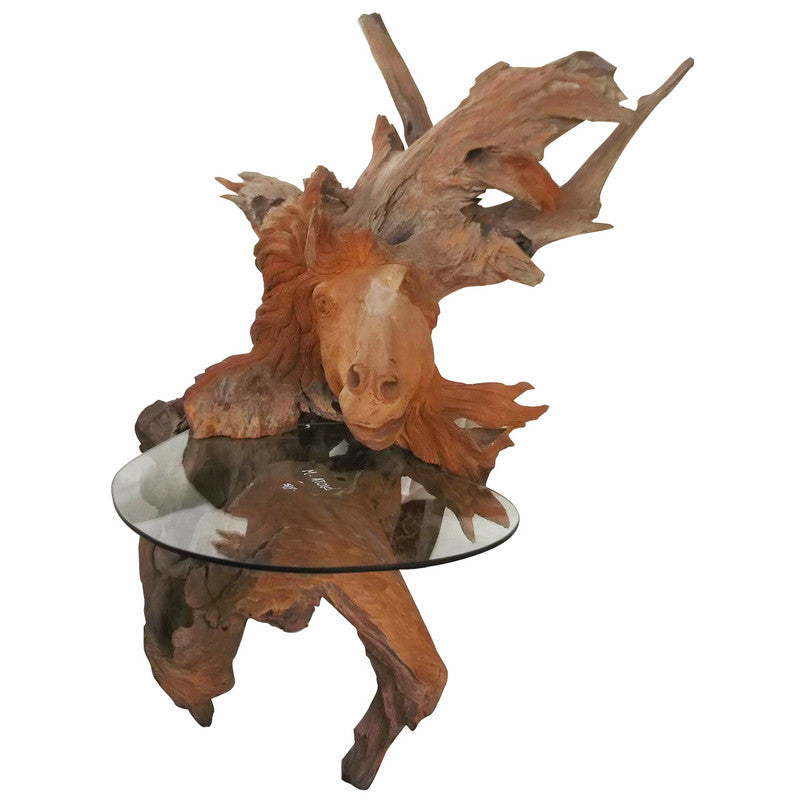 A&B Home Teak Wood Horse Side Table | Side Tables | Modishstore