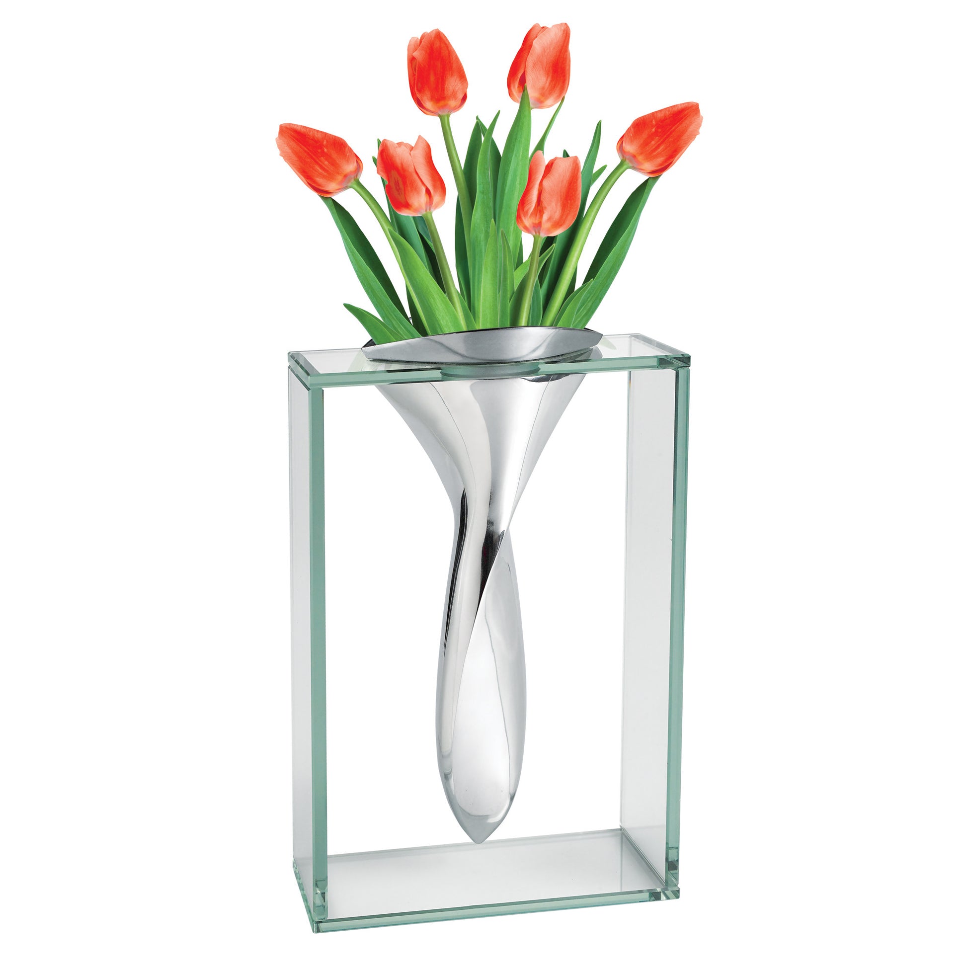 14 Mouth Blown Crystal Non Tarnish Aluminum and Glass Vase By Homeroots | Vases | Modishstore - 3