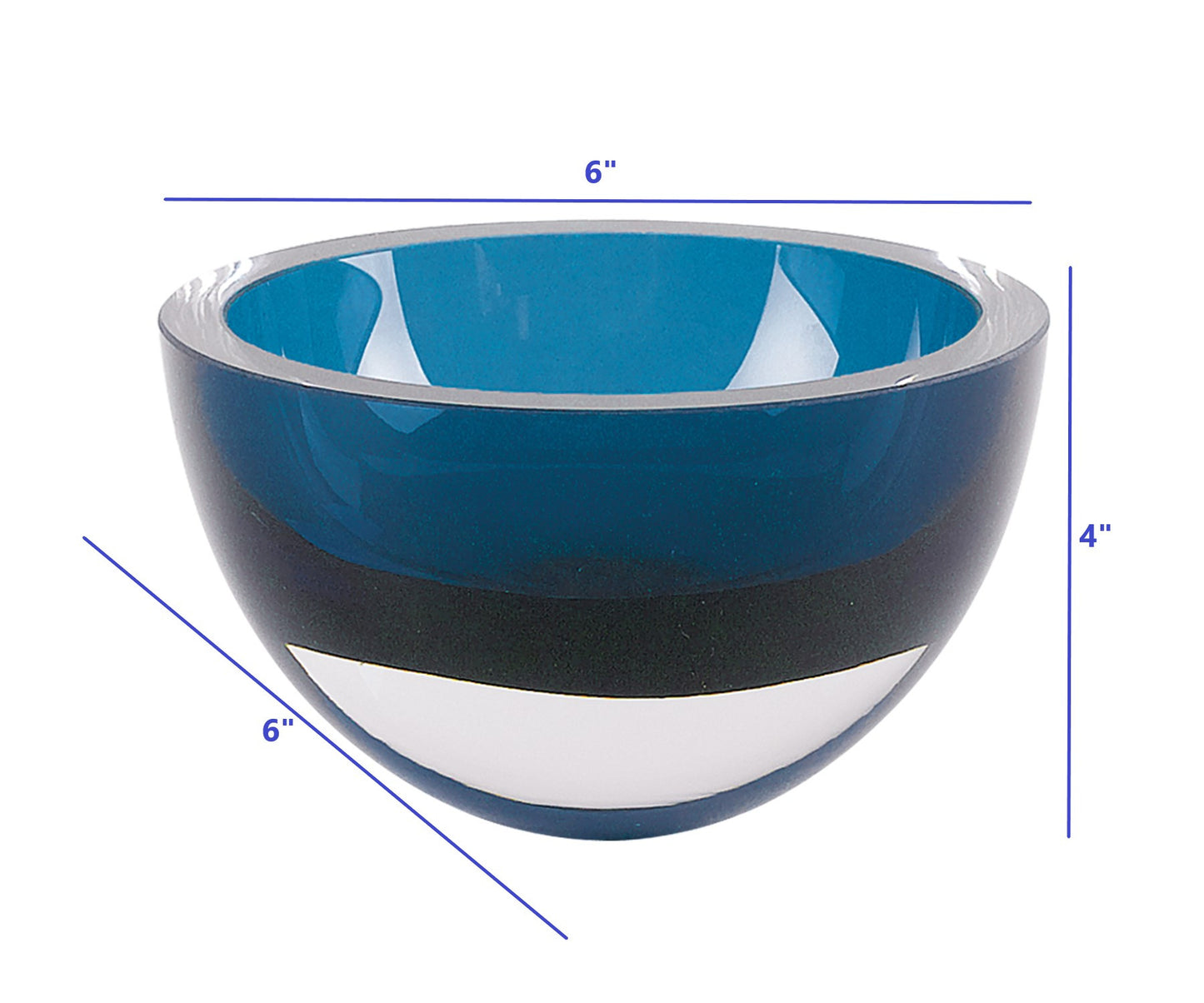 6 Mouth Blown European Made Lead Free Peacock Blue Crystal Bowl By Homeroots | Decorative Bowls | Modishstore - 4