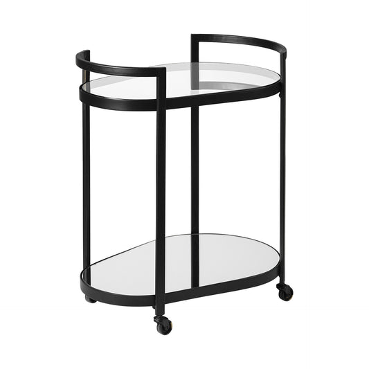 Cyclider Black Metal With Two Mirror Glass Shelves Bar Cart By Homeroots | Bar Carts | Modishstore