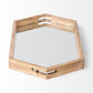 Natural Polished Wood Mirror Glass Lined Top Tray By Homeroots | Trays | Modishstore - 3