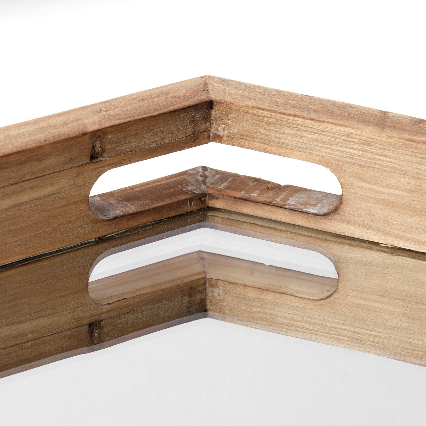 Natural Polished Wood Mirror Glass Lined Top Tray By Homeroots | Trays | Modishstore - 5