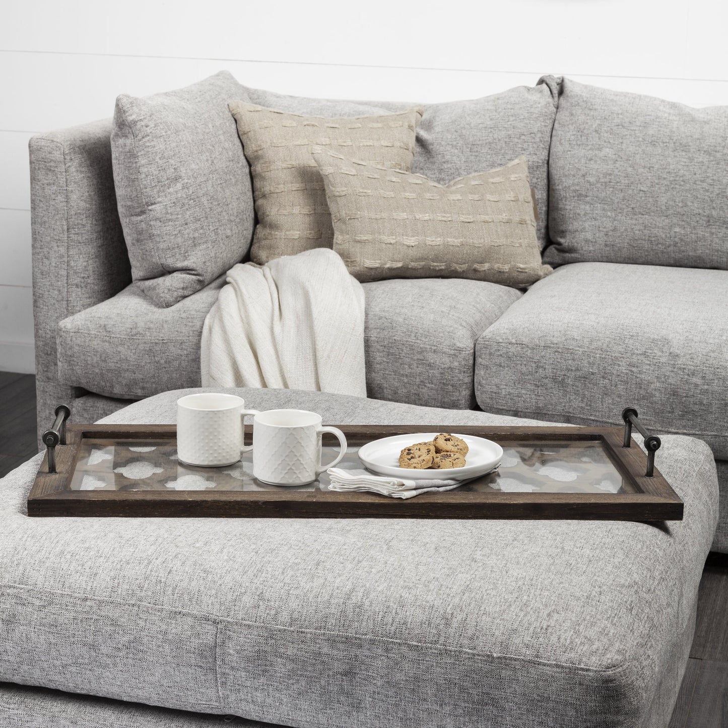 Medium Brown Wood With Metal Quatrefoil Pattern Glass Bottom Tray By Homeroots | Trays | Modishstore - 6