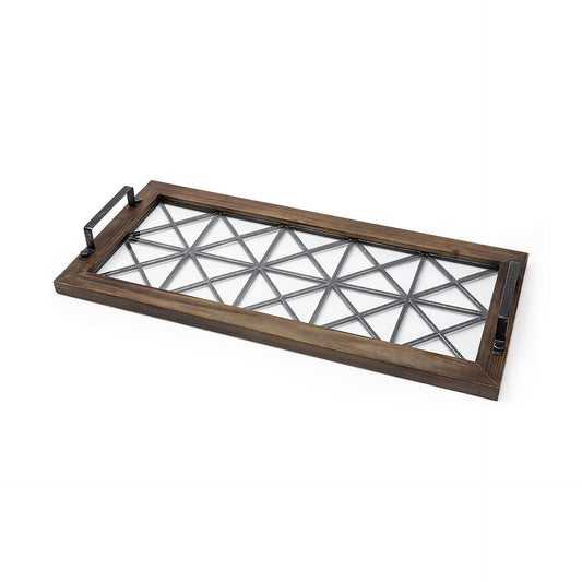 Brown Wood With Geometrically Metal Frame And Glass Bottom Tray By Homeroots | Trays | Modishstore