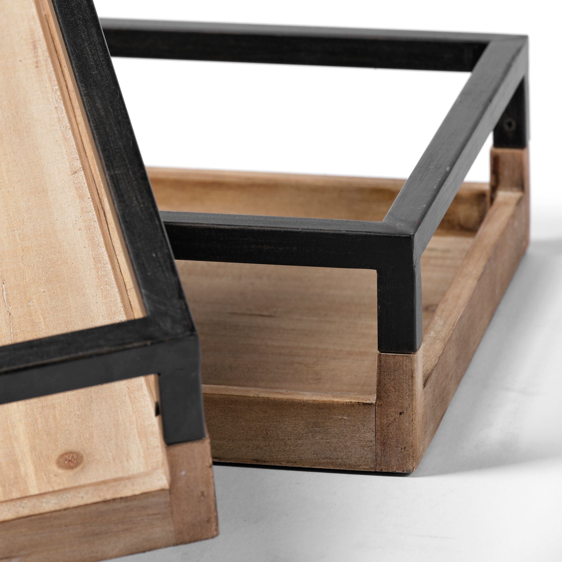 Set Of 2 Natural Finish With Black Nesting Wood Accent Trays By Homeroots | Trays | Modishstore - 4