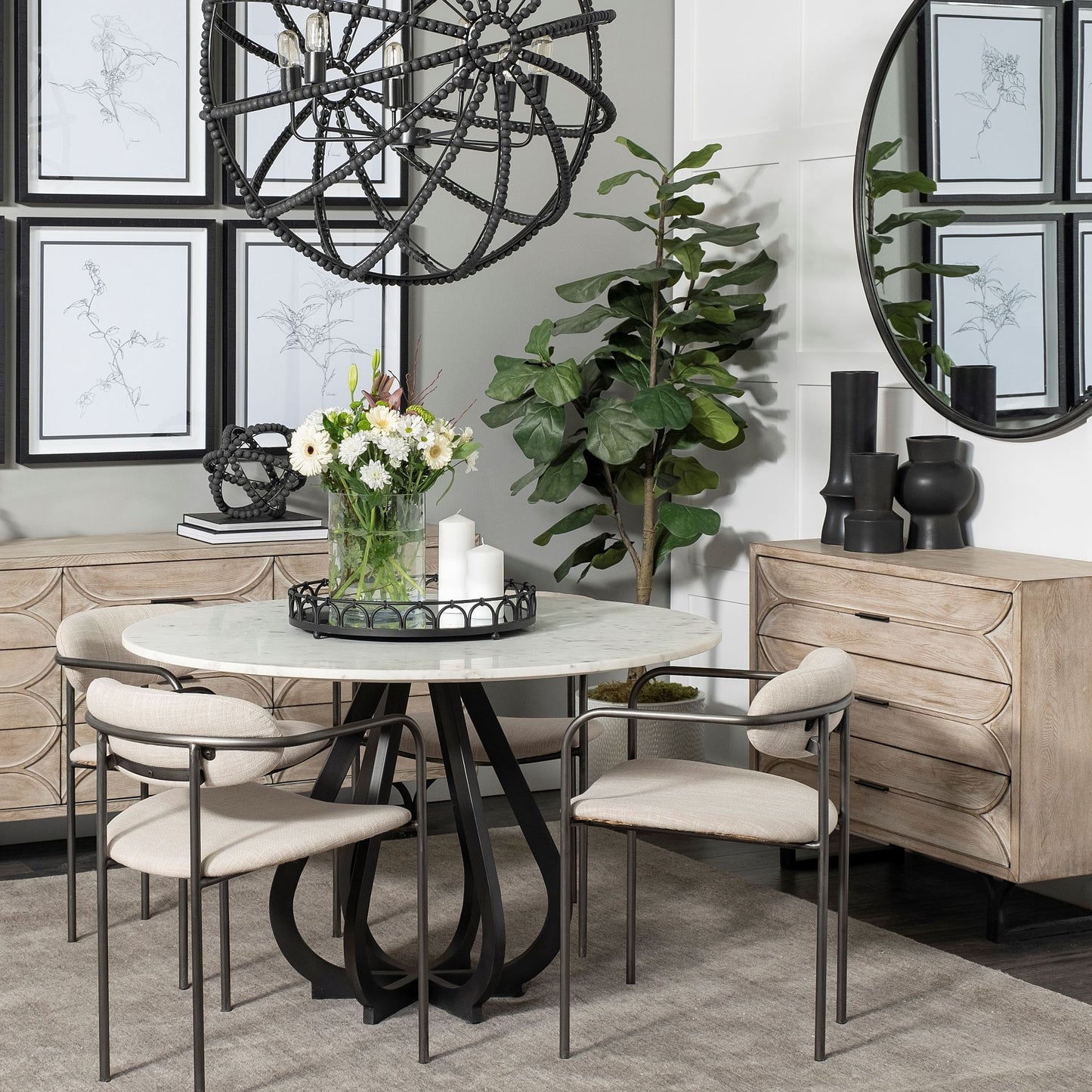 20' Matte Black Metal Half Circles And Mirrored Glass Round Tray By Homeroots | Trays | Modishstore - 5