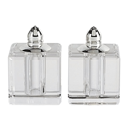 Handcrafted Optical Crystal And Silver Square Size Salt And Pepper Shakers By Homeroots | Dinnerware | Modishstore