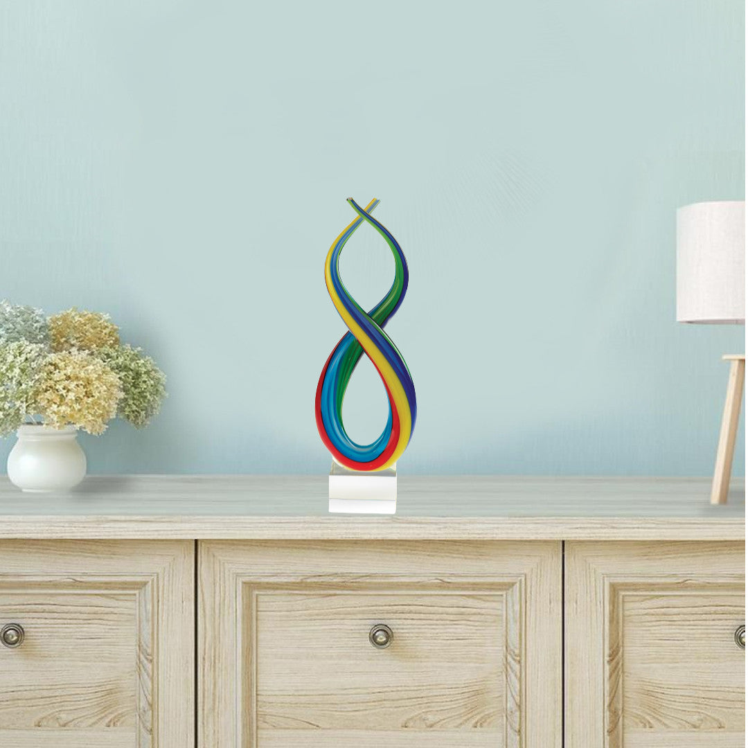 14 Mouth Blown Art Glass Rainbow Centerpiece on Base By Homeroots | Sculptures | Modishstore - 3