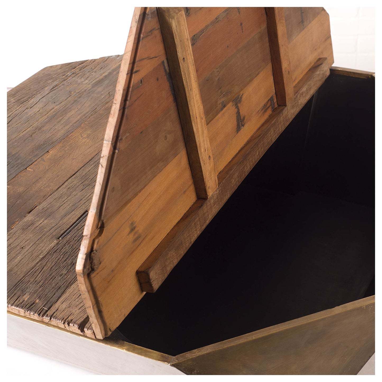 Hexagon Hinged Solid Wood Brass Metal Coffee Table w Storage By Homeroots | Coffee Tables | Modishstore - 6