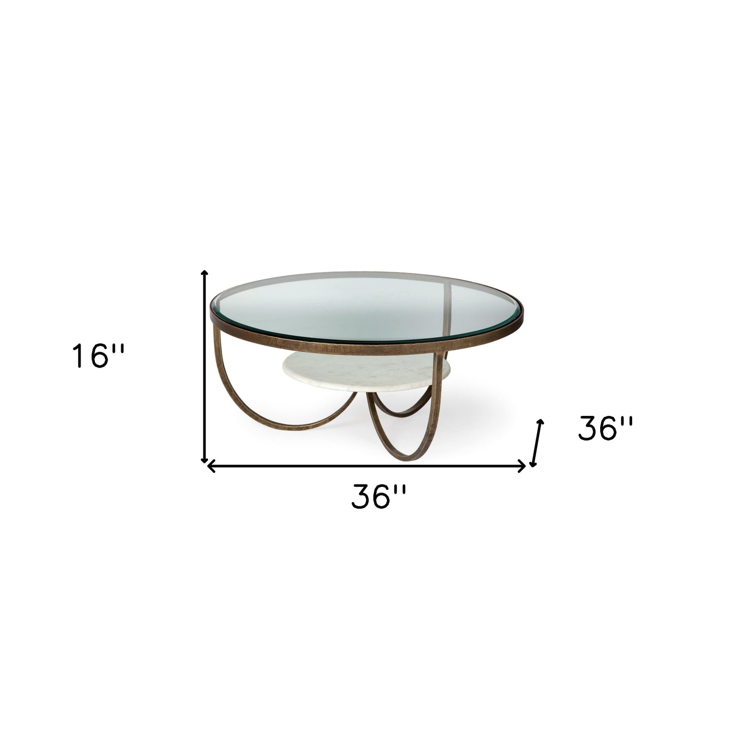 36' Round Glass Top Marble Shelf Gold Base Coffee Table By Homeroots | Coffee Tables | Modishstore - 8