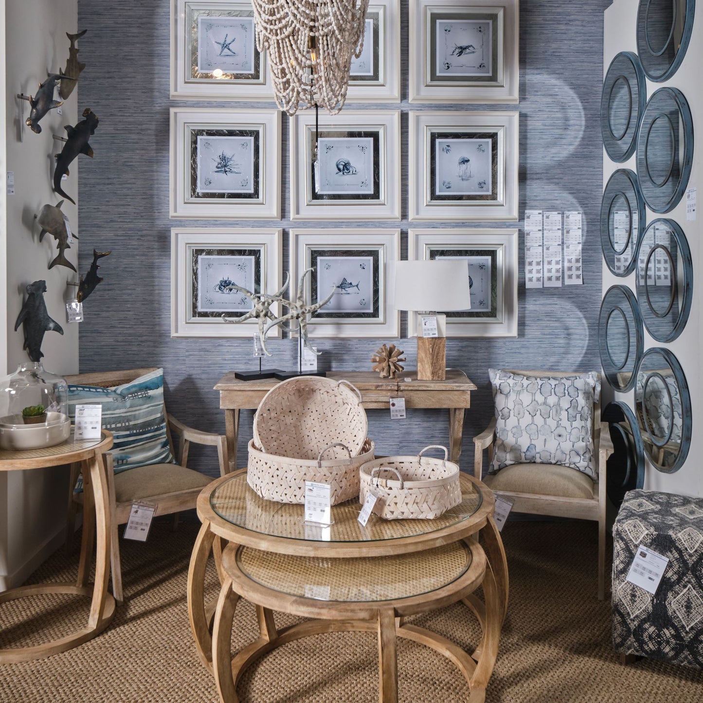 S2 41.5' Round Woven Cane Glass Top and Solid Wood Coffee Tables By Homeroots | Coffee Tables | Modishstore - 5