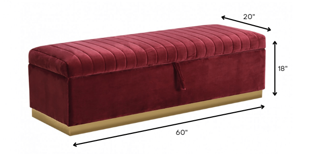 Rectangular Modern Red Velvet Storage Bench with Gold Metal By Homeroots | Benches | Modishstore - 5