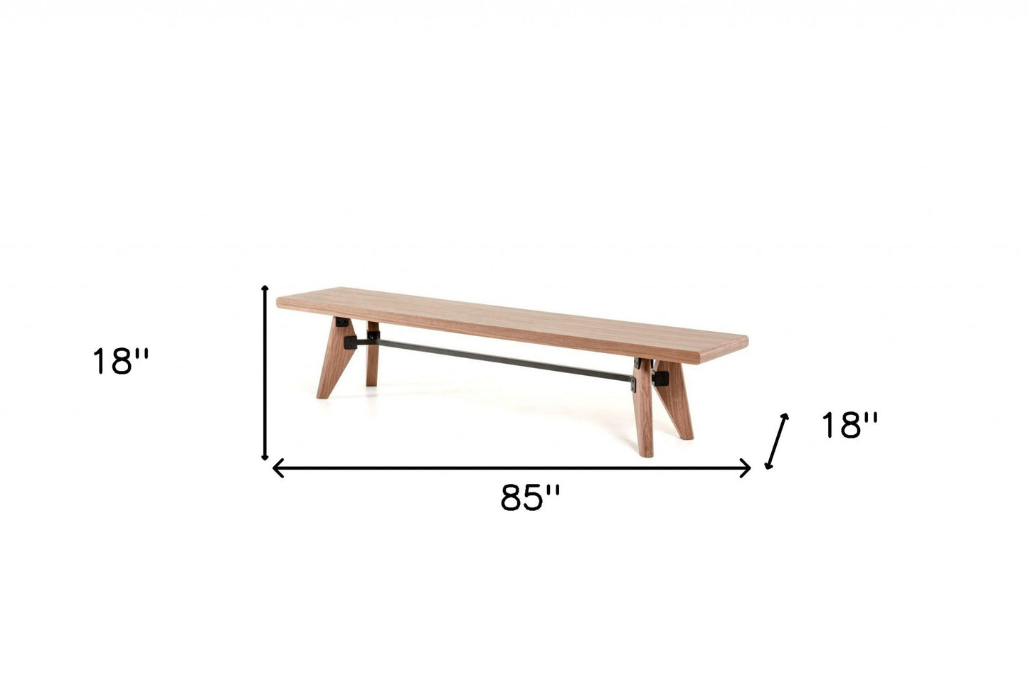 Modern Walnut Finish Dining Bench with Silky Black Metal Support Bar By Homeroots | Benches | Modishstore - 7