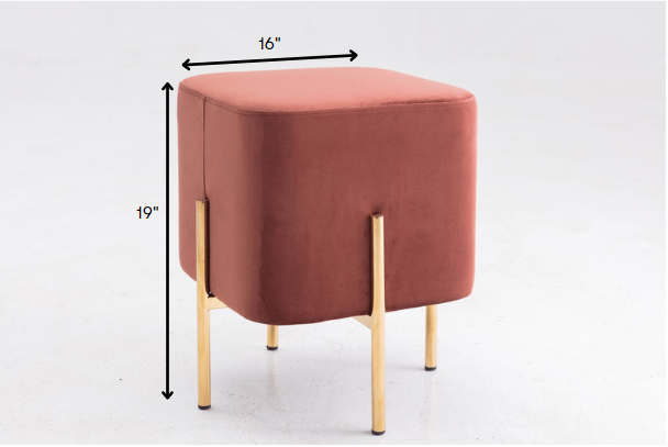 Square Modern Copper Upholstered Ottoman with Gold legs By Homeroots | Ottomans | Modishstore - 5