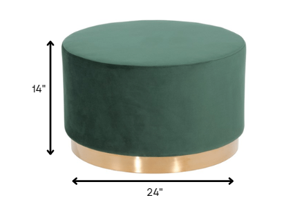 Round Modern Green Velvet Fabric Upholstered Ottoman with Gold Stainless Steel Base By Homeroots | Ottomans | Modishstore - 5